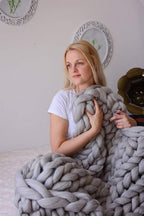 Chunky Knit Blanket Soft Handmade Knitting Throw for Bedroom Sofa Decor Super(Light Gray 40"x60")