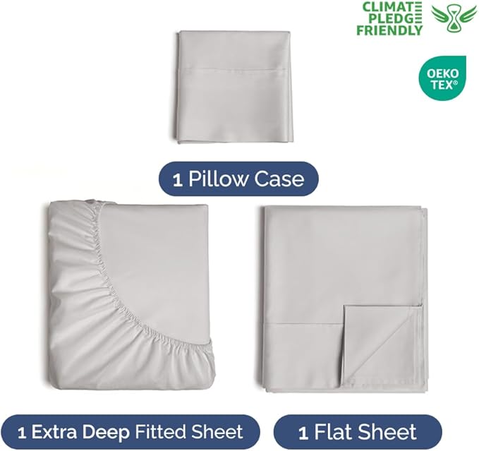 Twin Sheets Set 4 Piece - Includes 2 Pillowcases - Bed Sheets Twin Size - Soft Hotel Luxury Bedding - Cooling, Comfy, Cozy & Breathable - 1 Flat, 1 Fitted & 2 Pillowcases w/ Deep Pockets - French Grey