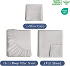 Twin Sheets Set 4 Piece - Includes 2 Pillowcases - Bed Sheets Twin Size - Soft Hotel Luxury Bedding - Cooling, Comfy, Cozy & Breathable - 1 Flat, 1 Fitted & 2 Pillowcases w/ Deep Pockets - French Grey