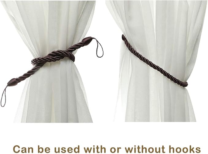 BEL AVENIR Curtain Ropes Tiebacks Tie-Backs, Curtain Handmade Holdbacks with 2 Metal Screw Hooks (Purple, 2pack)