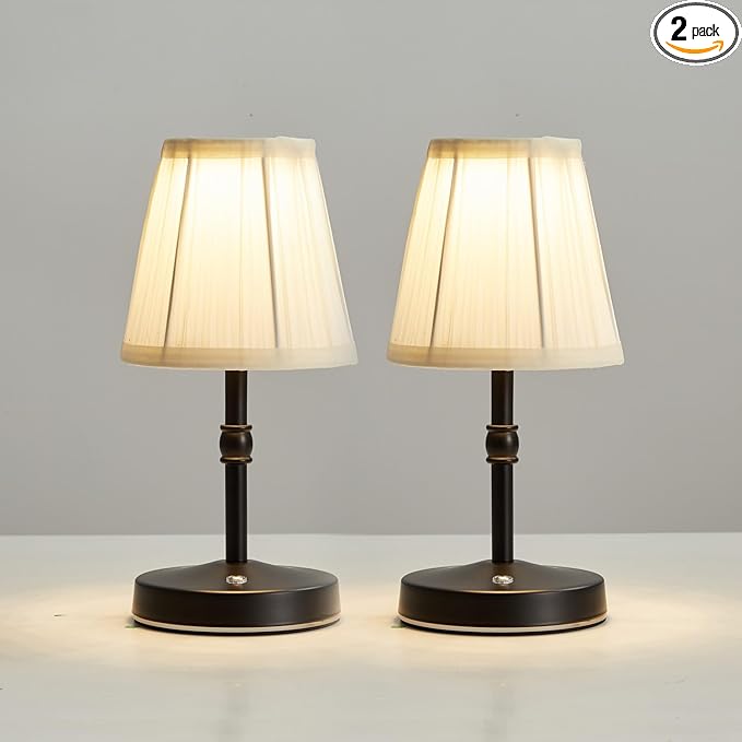 LED Cordless Mini Lamp 5W,3000 mah Battery Operated Lamps,3 Color Temperature Dimmable Table Light,Small Rechargeable Lamp,Kitchen Lamps countertop,Restaurant (Black,2pack)