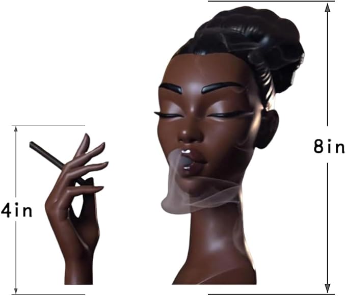 Sophisticated and Elegant Headscents-Head Incense Burner - Black Woman Smoking Head Incense Burner Design Calming Room Waterfall Decor and Unique Home Gift,Desk Decor (A)