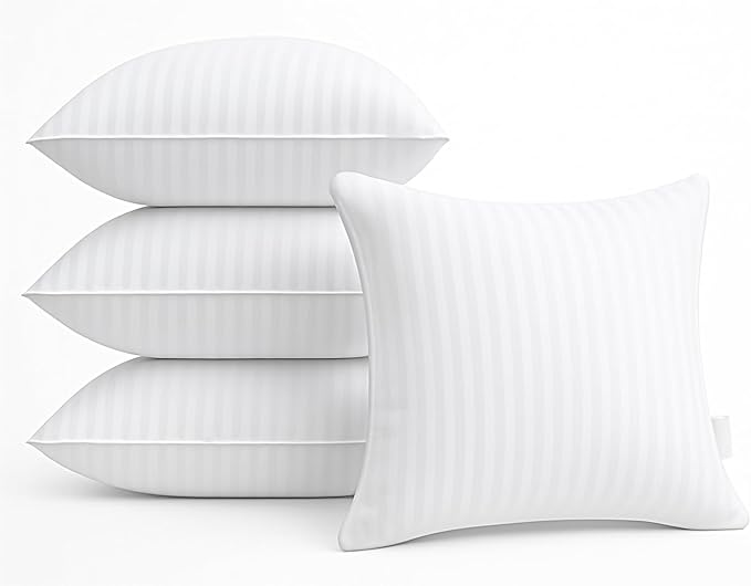 Oubonun 22 x 22 Throw Pillow Inserts, Firm and Fluffy Decorative Square Pillows for Couch Bed Sofa with Soft Cotton Cover White Cushion with Down Alternative Pack of 4