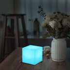 Mr.Go 4-inch Dimmable LED Night Light Mood Lamp for Kids and Adults - 16 RGB Colors - 8 Level Dimming - 4 Lighting Effect - Rechargeable - Remote Control - Decorative, Fun & Safe - White Finish Cube
