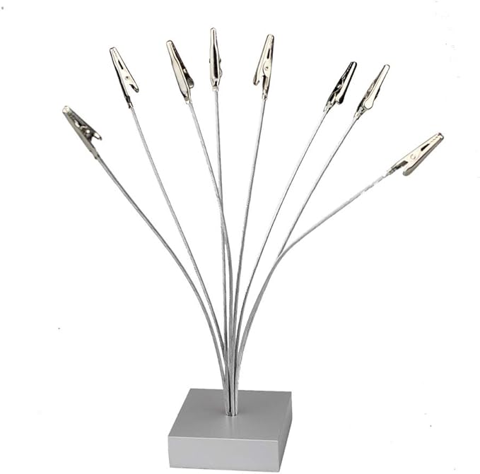8-Branch Family Tree Picture Frame Holder, Card Photo Clips Holder Desk Stand for Memo Paper Note Photo Christmas Wedding Card Display (Silver Alligator Clip)