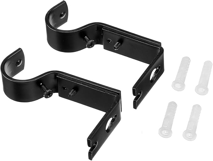 Amazon Basics Adjustable Curtain Rod Wall Bracket Hooks, Set of 2, Black