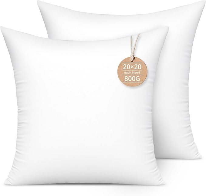 20x20 Inch Pillow Inserts (Set of 2) Synthetic Down Alternative Fill - Fluffy Durable Forms for Sofa, Bed & Accent Chairs