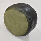 PF12 Goat Leather Handmade Eco-Friendly Green Pouf - Round Shape, 14" x 14" x 14", Plain Solid, Recycled Cotton Filled