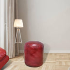 Round Shaped Goat Leather Handmade Eco-Friendly Dark Pink Pouf - Round Pouf, 14" x 14"x 14", Plain Solid Pouf, Goat Leather Pouf, Recycled Foam with Fibre Fill Stuffed Pouf, Leather Pouf PF12