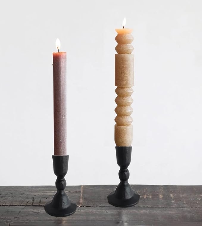 Antique Black Iron Taper Candle Holders - Candlestick Holder for Weddings, Dining, and Parties, Candle Stand Set of 2 (Black)