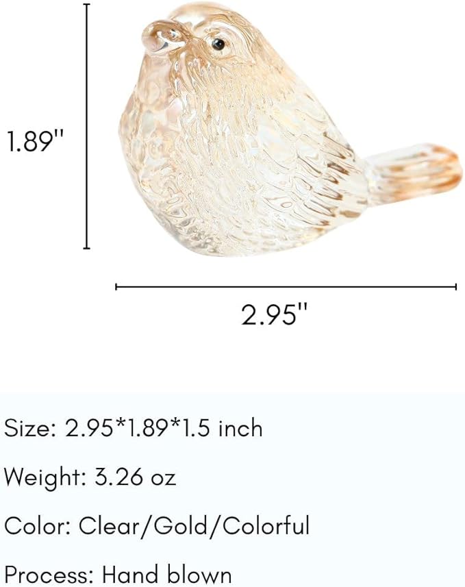 Crystal Glass Bird Figurines Glass Robin Bird Decoration Paperweight Hand Blown Glass Art Animal Collectible Figurines Gift for Women (Gold)