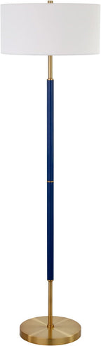 Henn&Hart 2-Light Floor Lamp with Fabric Shade in Blue/Brass/White, Floor Lamp for Home Office, Bedroom, Living Room