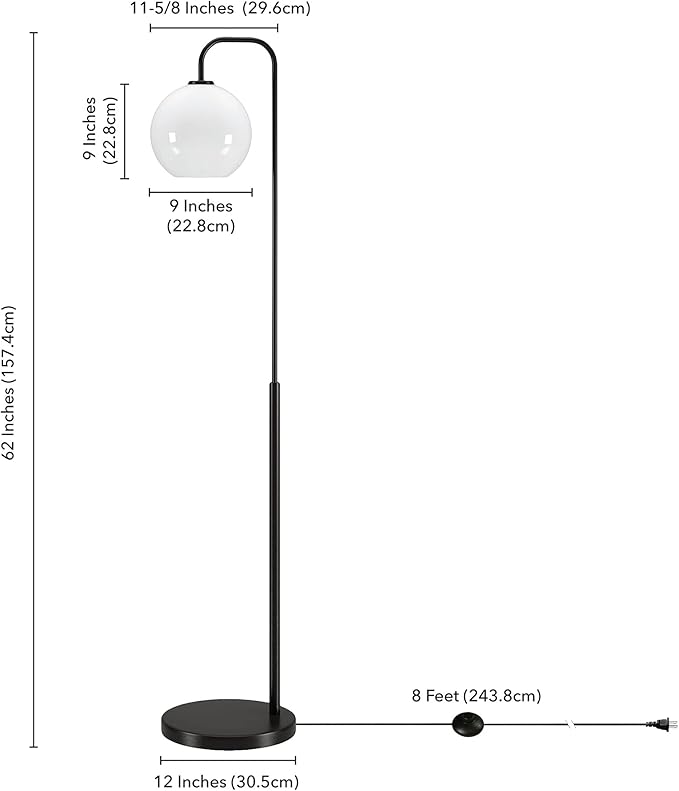 Harrison Arc Floor Lamp with Glass Shade in Blackened Bronze/White Milk