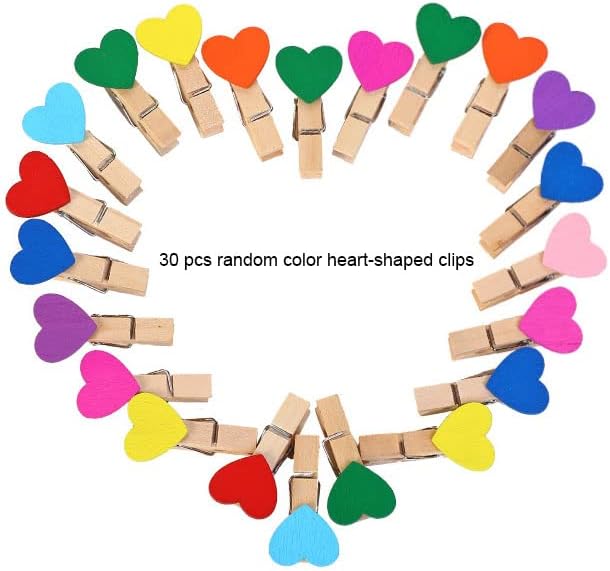 30 Pcs Color Paper Photo Frame Wall Decoration for 4x6 Inch Photos, with Color Heart Clips 30 Pcs and 3 Ropes for Home, Office, School Classroom, Wedding and Party Decoration.