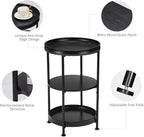 Dulcii Side Table, Round End Table with 3 Shelves for Living Room, Bedroom, Nightstand with Steel Frame for Small Spaces, Industrial Round Sofa Table, Outdoor Accent Coffee Table, Black
