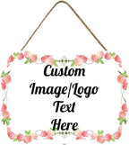 Personalized Wooden Welcome Sign Front Door Decor Personalized Home Sign Door Decorations Customized Image/Text Hanging Door Sign Farmhouse Decorations for Home Office 11.2 * 8 Inch