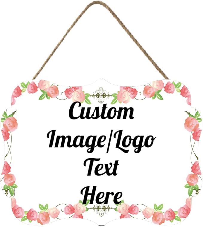 Personalized Wooden Welcome Sign Front Door Decor Personalized Home Sign Door Decorations Customized Image/Text Hanging Door Sign Farmhouse Decorations for Home Office 11.2 * 8 Inch