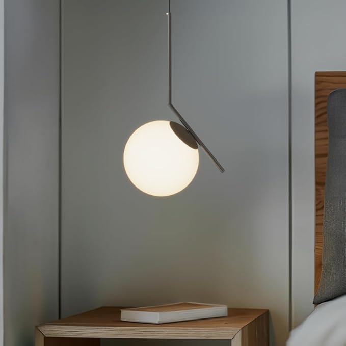 𝗠𝗢𝗗 𝗟𝗜𝗚𝗛𝗧𝗜𝗡𝗚 Jewels & Pearls | Modern Black Pendant Light Fixture, Hanging Globe Pendant Light for Kitchen Island Lighting, Dimmable LED Bulb Included, 1 Pack (Black | Warm White | L-Shape)