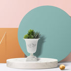 POPETPOP Tall Urn Vase Retro White Metal Urn Planter Pedestal Flower Pot Rustic Farmhouse Flower Holder for French Country Style Home Table Centerpiece Decor，5.9x5.9x7.47 inches