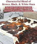 Tricolor Cowhide Rug Classic Brown, Black and White Color Mix, Natural Leather Hide, Area Rug (6x8ft)
