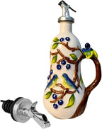 18.26oz/540ml Ceramics Olive Oil Dispenser Bottle,Hand Painted Reliefs Oil Dispenser for Kitchen,Oil Bottles for Kitchen (Blueberry)