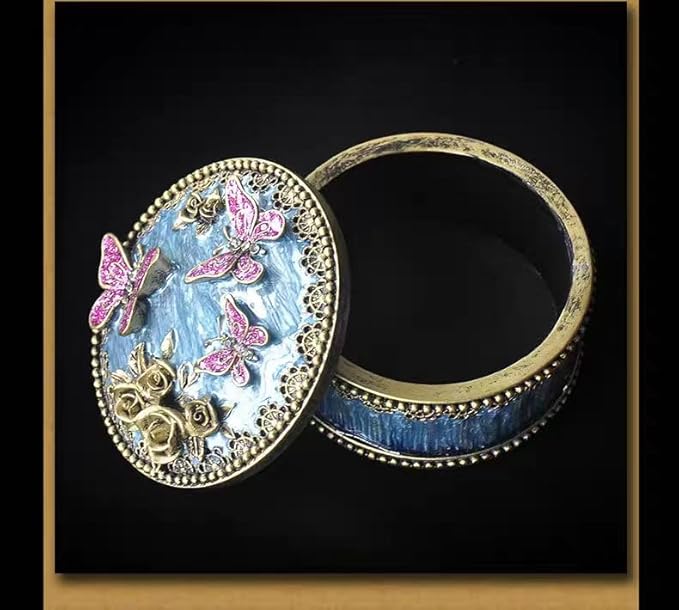 Round Jewelry Box with Purple Butterfly Decoration - Elegant Treasure Box for Women, Portable Ring & Earring Storage Case, Wedding Gift for Necklaces, Bracelets & Accessories