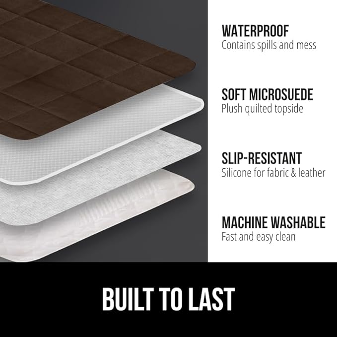 GORILLA GRIP Patented Waterproof Slip-Resistant 50” Loveseat Protector Cover, for Leather or Fabric Couch Cushion, Large Microsuede Furniture Covers Dogs Pets Machine Washable Slipcover, Brown