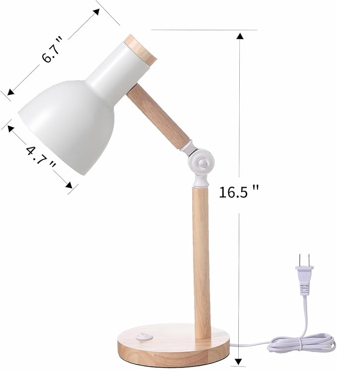 Small Wooden Desk Lamp,Adjustable tri-Color Kids Table Lamp,Desk Lamp for Home Office,Bedside lamp,Dorm lamp(White)