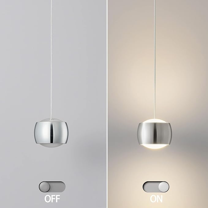 Modern LED Dimmable Pendant Light fixtures,Mini Island Pendant Lighting for Kitchen Island Dinning Room,Bedroom,Bar, Kitchen Island Ceiling Hanging Light Fixtures(Chrome-2-Pack)