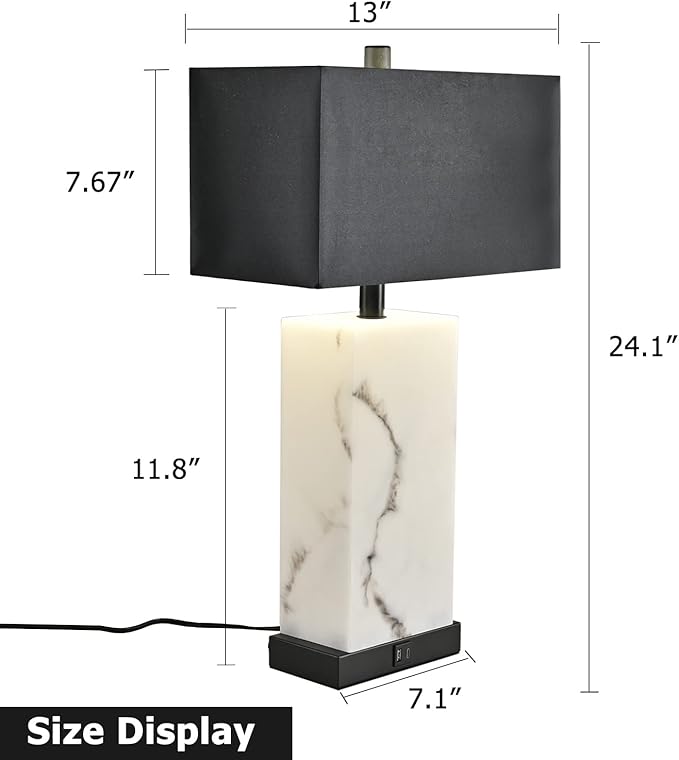 24” Black Touch Table Lamp Set of 2 with USB Ports, 3-Way Dimmable Bedside Nightstand Lamps for Bedroom Living Room End Tables, Night Stand Light Side Lamp Faux Silk Shade, Bulbs Included