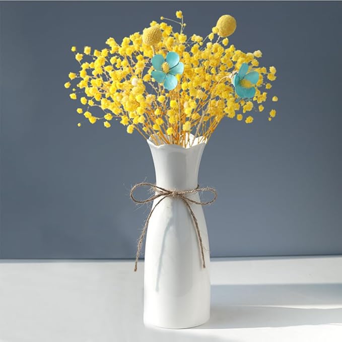 Boho Ceramic Vase with Rope, 8.2" H, Rustic Flower Vase Classic Style for Dried Flowers Fresh Flowers, Fit for Fireplace Bedroom Kitchen Living Room Centerpieces Office Desk