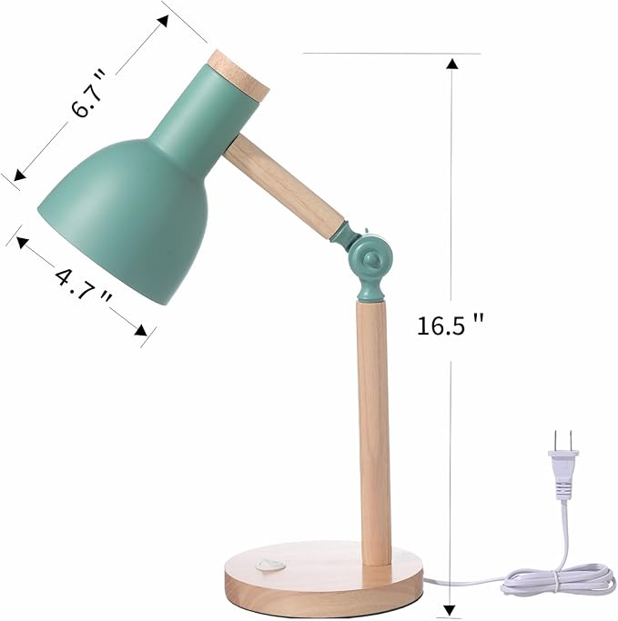 Table Lamp,Wooden Adjustable Tri-Color Desk & Bedside Lamp for Office, Living Room, Bedroom & Kids Room (Green)