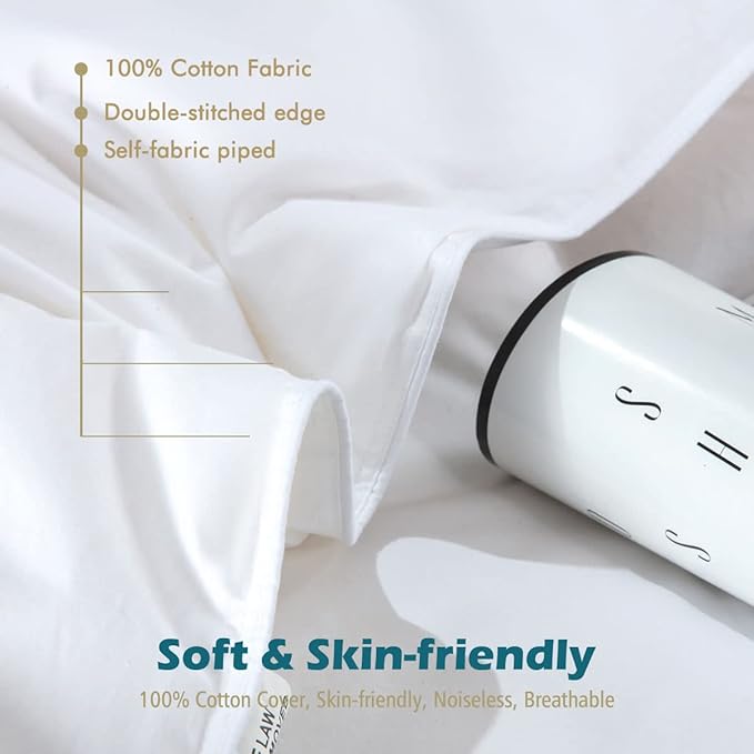 Cobnom® Luxury Organic Feather Down Comforter Twin Size, All-Season Duvet Insert, Fluffy High Fill-Power Down Feather Filled, 100% Cotton Cover, Medium Warm, Ivory White, 68x90 Inch