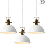 12 Inch Sandy White Farmhouse Pendant Lights Pendant Lights for Kitchen Island Industrial Adjustable Height Vintage Dome Hanging Light Fixtures for Barn, Dining Room 3 Packs