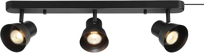 Globe Electric 64000115 22" 3-Light Plug-in Track Lighting, Matte Black, Pivoting Track Heads, 15-Foot Black Cord, in-Line on/Off Rocker Switch