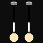 Modern Hanging Light Fixture Pendant Lighting for Kitchen Island Mid Century Chrome Pendant Lights with Globe Milky White Glass Pendant Light for Bedroom Bathroom Entryway (2 Pack)
