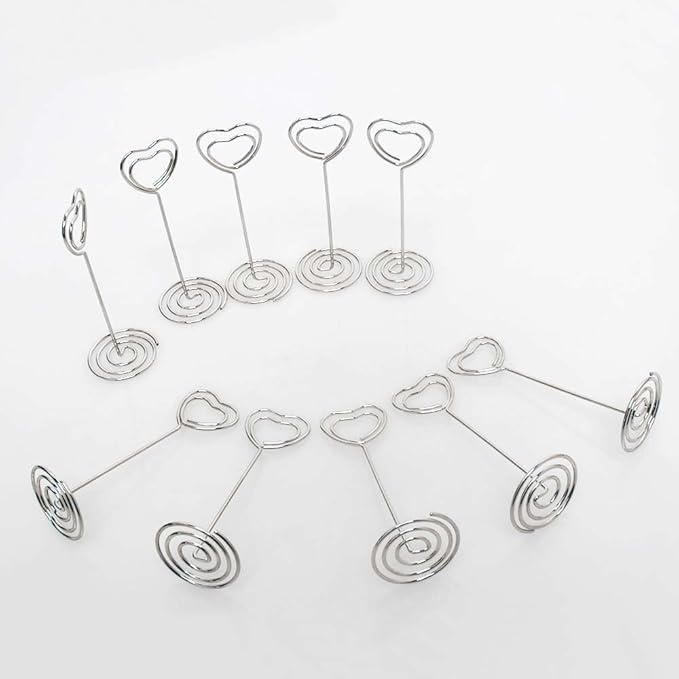 Table Number Card Holders Place Card Holder, 25 Pack Picture Holders for Tables, Heart Shape Photo Number Stands Menu Paper Card Clips for Wedding Party, Office, Restaurant (Silver)