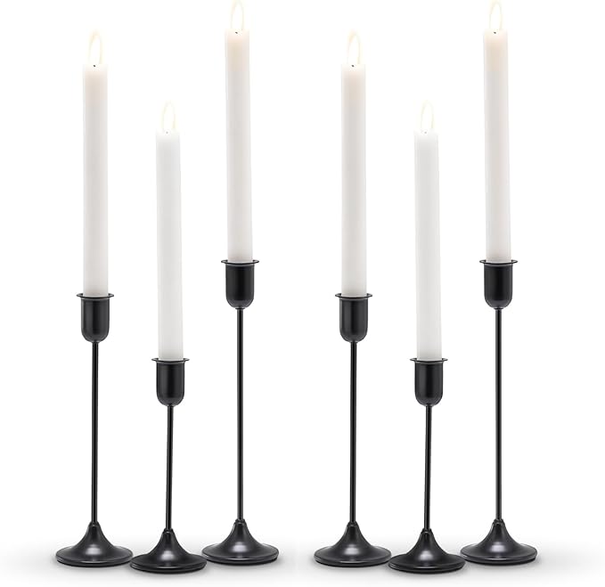 Candlestick Holders, Taper Candle Holders Set of 6, Black Candle Sticks Holder Decor Candelabra for Table Centerpiece, Fireplace Mantel & Housewarming Décor with Gift Box