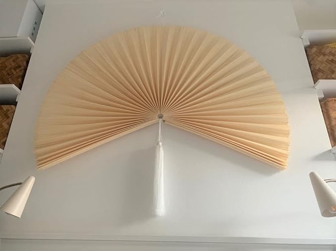 Fan Wall Decor, Japanese Giant Fan, Large Bamboo Fan Wall Art For Boho Hanging Headboard, Decorative Folding Fans For Over Bed, Asia Trending (Ivory 40inch)