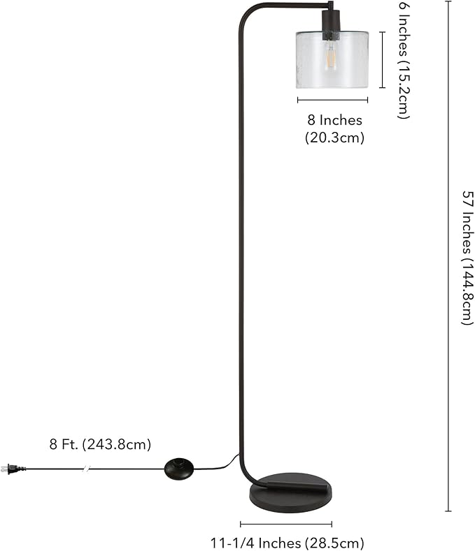 Cadmus 57" Tall Floor Lamp with Glass Shade in Blackened Bronze/Seeded