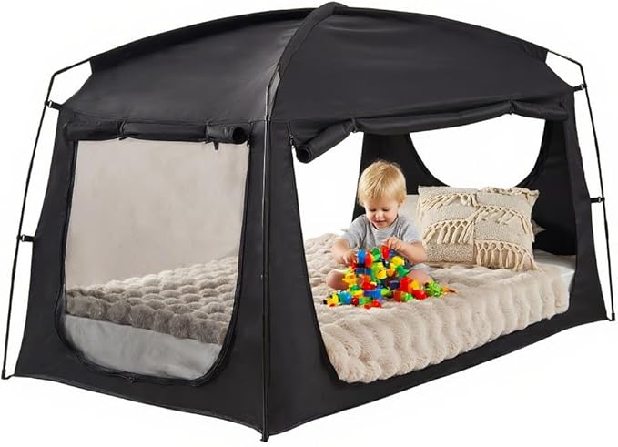 Privacy Blackout Sleep Bed Tent for Adults Kids Portable Bed Canopy Lightweight Breathable Mesh Windows Tents