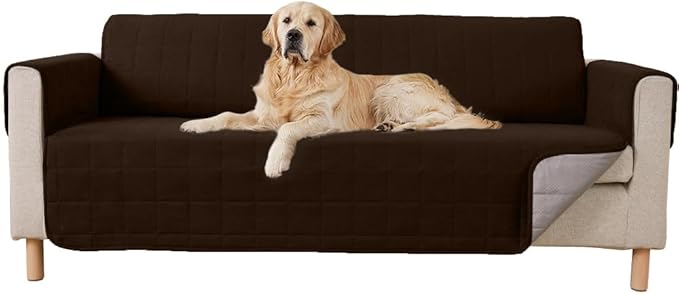 GORILLA GRIP Patented Waterproof Slip-Resistant 70” Sofa Protector Cover, for Leather or Fabric Couch Cushion, Large Microsuede Furniture Covers Dogs Pets Machine Washable Slipcover, Coffee