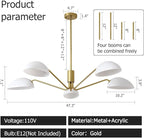 Modern 5-Light Luxury Elbow Chandelier Metal Acrylic Living Room Bedroom Dining Room Creative Adjustable Height Ceiling Light, Universal Wheel Suitable for Inclined Ceiling Installation