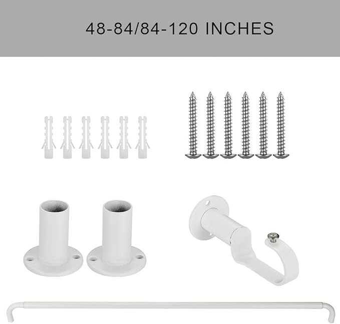 Room Darkening Curtain Rod, Wrap Around Design, Extra-Thick 1-Inch Diameter Single Drapery Rod, Extendable Metal Rod Set for the Blackout Curtains and Sheer (White, 84-120")