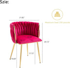 Nrizc Woven Dining Chairs Set of 6, Velvet Upholstered Dining Chairs with Gold Metal Legs, Modern Accent Chairs for Living Room, Dining Room, Kitchen (Rose Red)