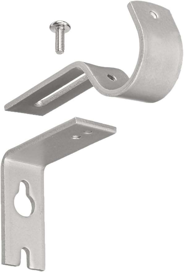 Amazon Basics Heavy Duty Adjustable Curtain Rod Wall Bracket Hooks for 1 Inch Rod, Set of 2, Silver Nickel