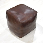 Square Shaped Goat Leather Handmade Eco-Friendly Brown Pouf - 18" x 18" x 18", Plain Solid, Recycled Cotton Filled Stuffed Seating PF12
