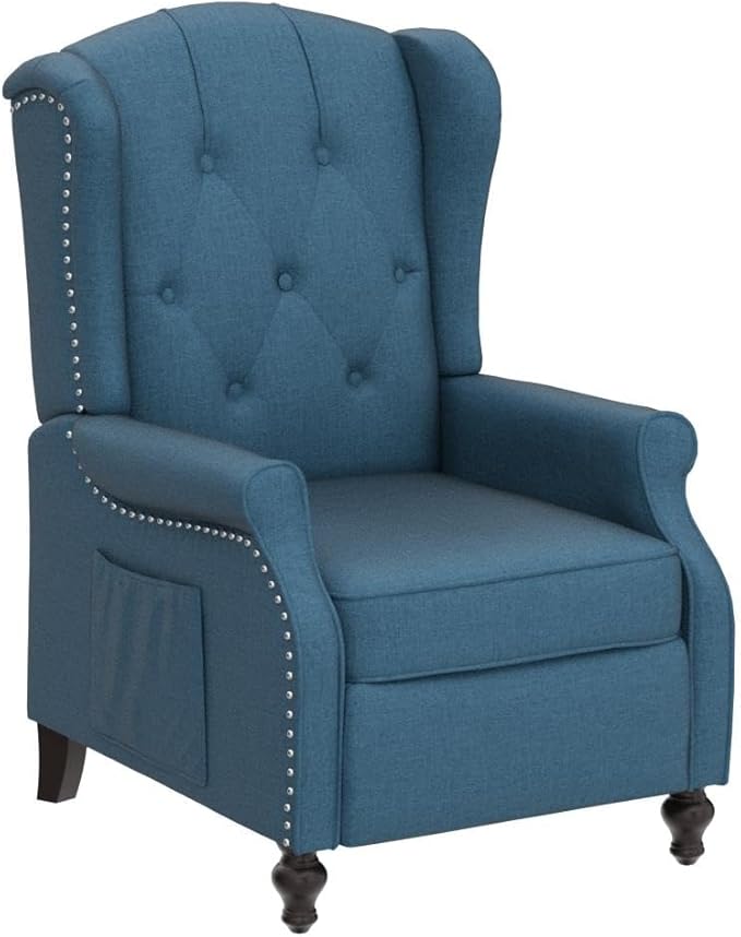 Wingback Recliner with Massage and Heat Tufted Fabric Push Back Recliner Chair for Living Room Vintage Wingback Chair with Remote Control, Padded Cushion, Backrest, Wooden Legs