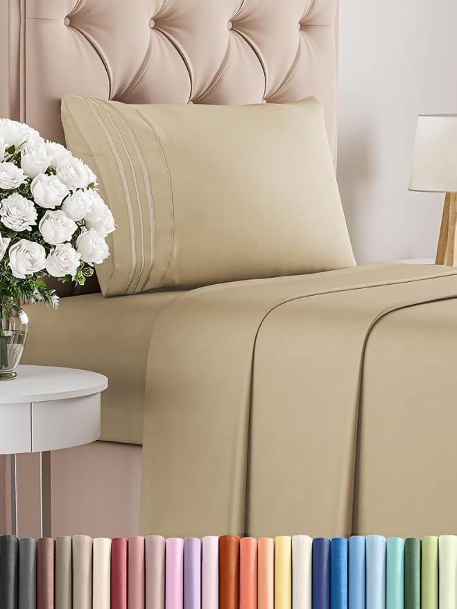 Twin Size 3 Piece Sheet Set - Comfy Breathable & Cooling Bed Sheets Set - Hotel Luxury Bedding for Women, Men, Kids, Teens, Boys & Girls - Deep Pockets, Ultra-Soft and Wrinkle Free - Oeko-Tex - Beige