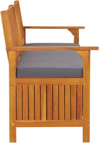 vidaXL Acacia Wood Outdoor Storage Bench Deck Box with Cushion - Solid Wood Patio Furniture, Brown/Dark Gray, 66.9"x24.8"x33.1"